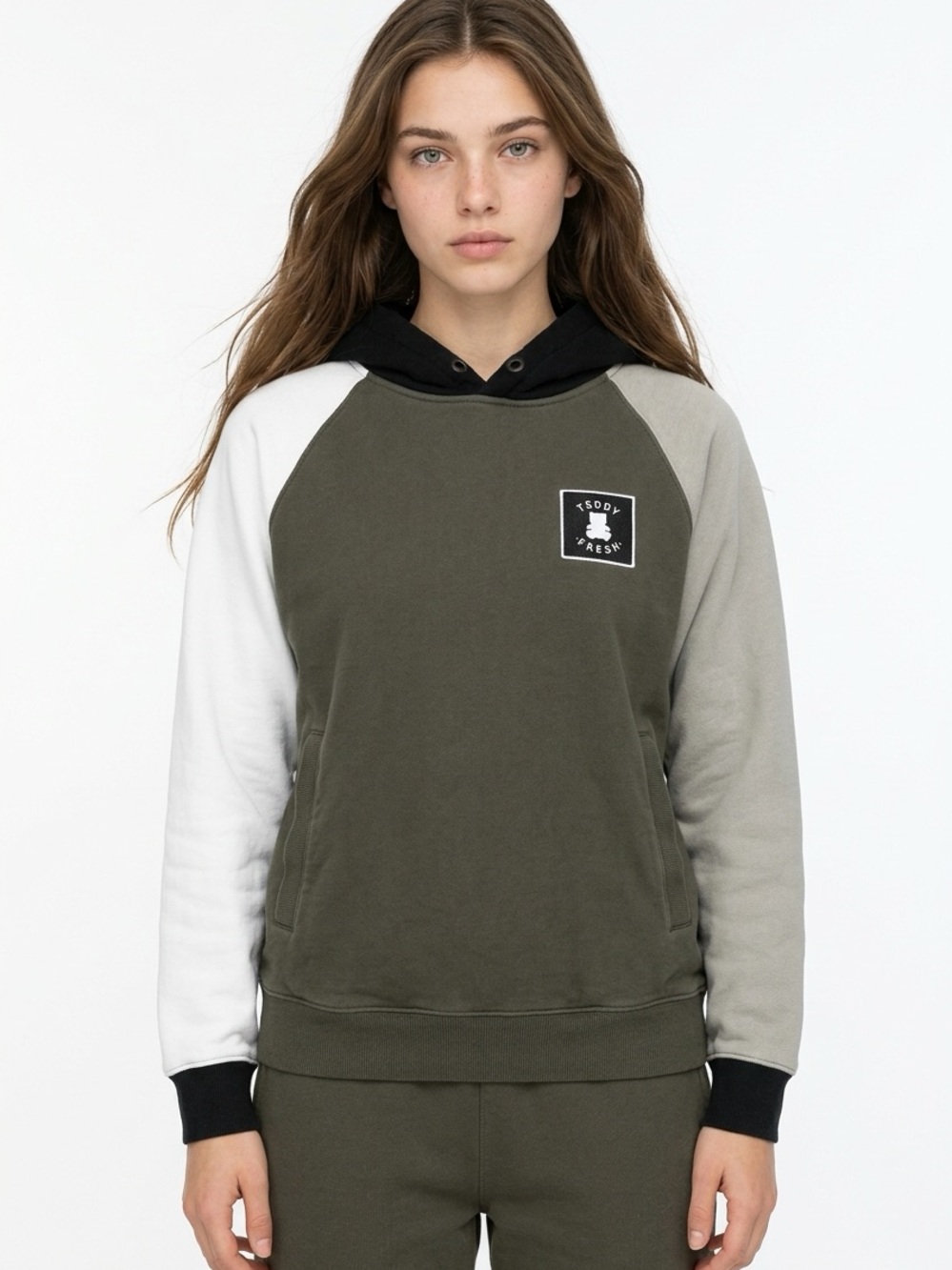 TEDDY FRESH | Neutral Colorblock Hoodie Sweatshirt Unisex Size Medium